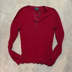 Ralph Lauren Red Henley Long Sleeve Shirt